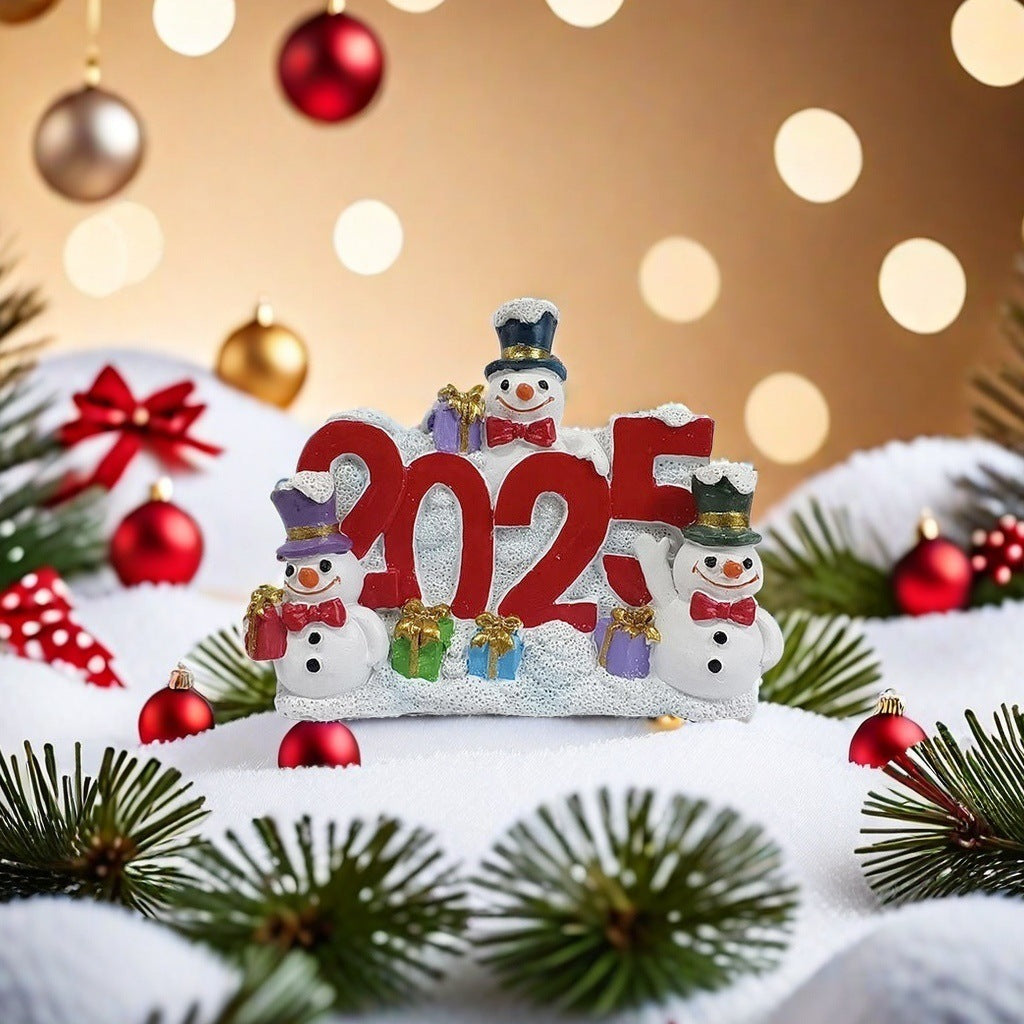 Kerst Hanger Resin 2025 – Sneeuwpop & “2025” Ornament 10 cm
