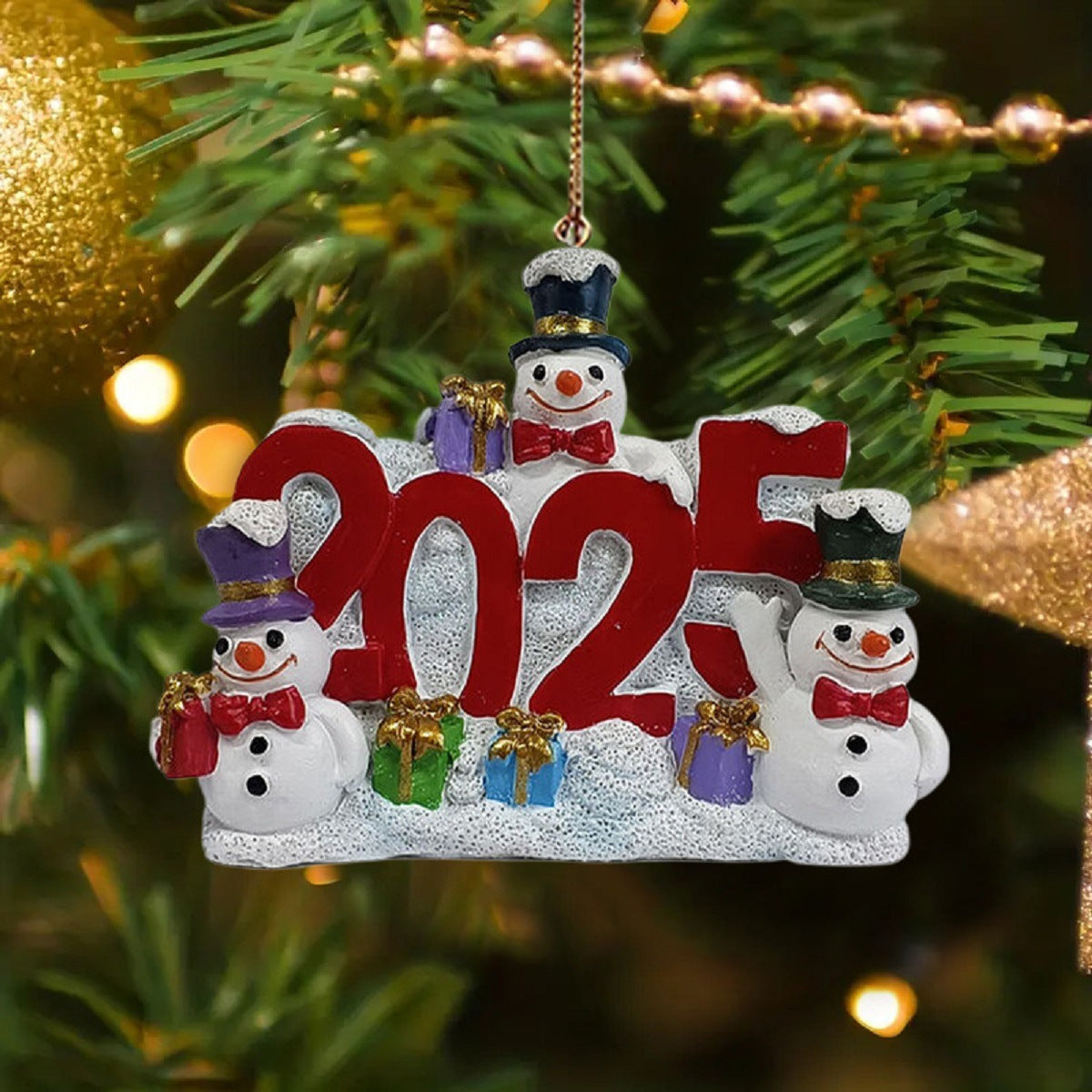 Kerst Hanger Resin 2025 – Sneeuwpop & “2025” Ornament 10 cm