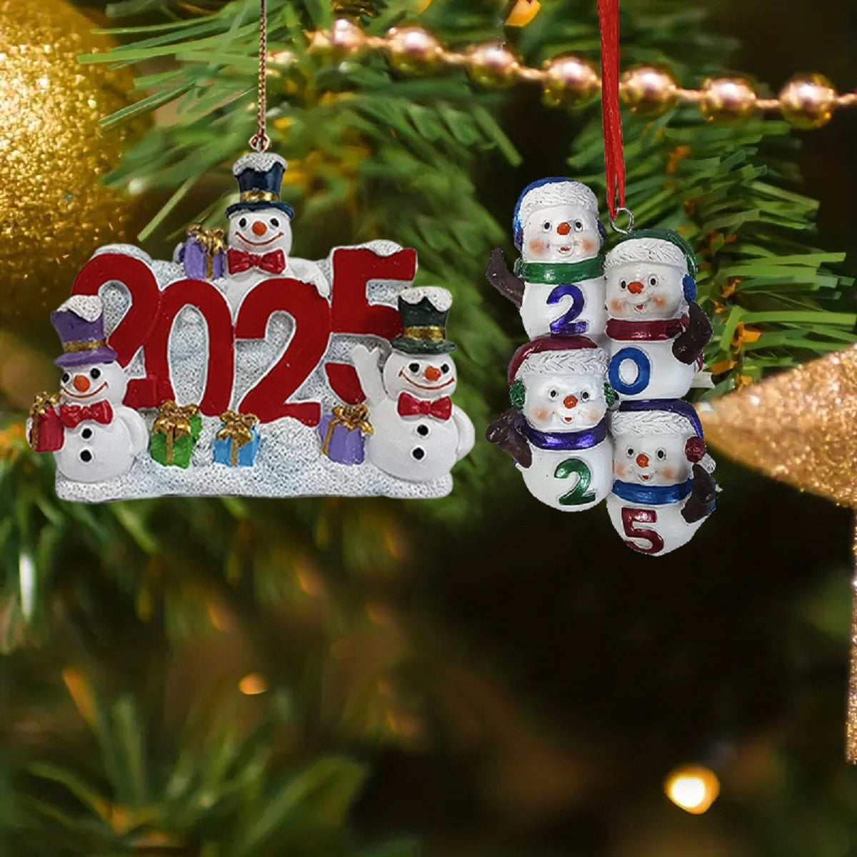 Kerst Hanger Resin 2025 – Sneeuwpop & “2025” Ornament 10 cm