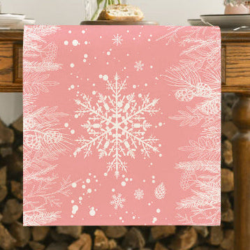 Kerst tafelloper roze met witte sneeuwvlok print – AskYellow