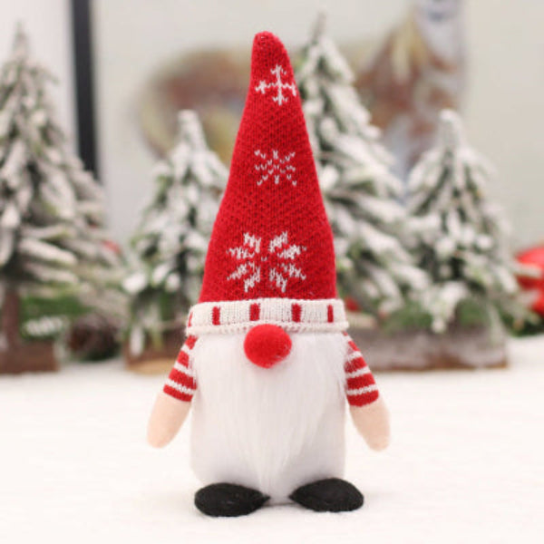Kerst gnome/tomte – rode muts met sneeuwvlokken, witte baard en rode neus – decor 10×20 cm