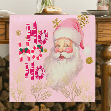 Kerst tafelloper roze met Santa en “Ho Ho Ho” print – AskYellow