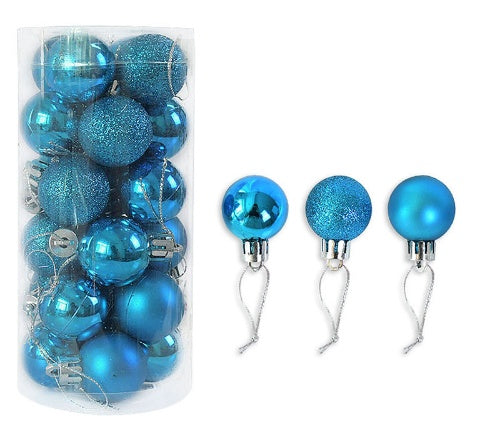 Set van 24 kerstballen 3 cm in blauw – shiny, glitter en mat – AskYellow