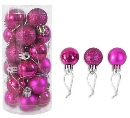Set van 24 kerstballen 3 cm in roze – shiny, glitter en mat – AskYellow