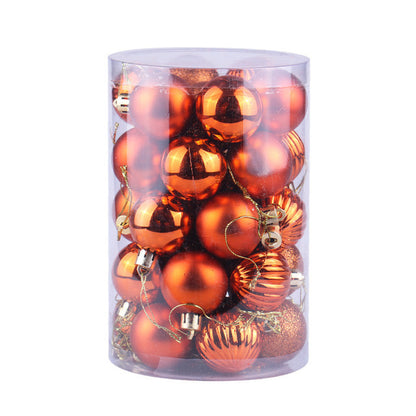 Kerstballen 4 cm koper/oranje – transparante doos (34-delig)