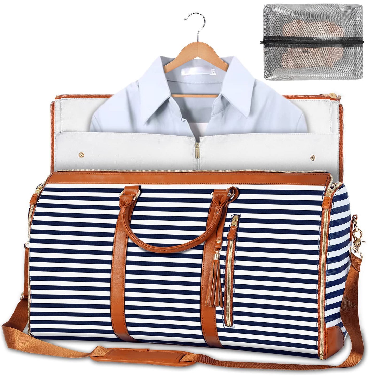 Travel duffle bag – blauw-wit streep – grote capaciteit