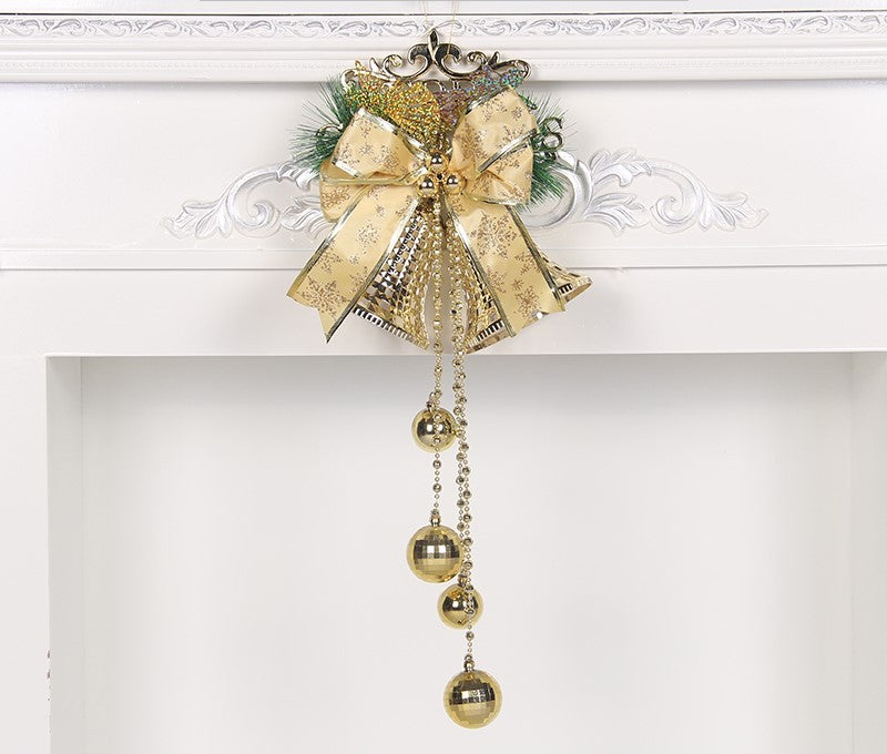 Kerst bel krans – goud met brede strik en hangende gouden bollen – haarddecor