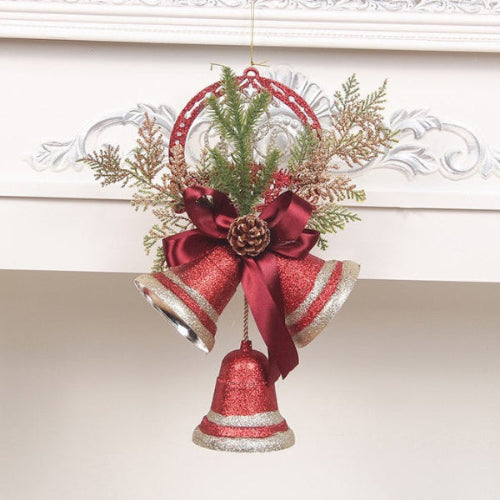 Kerst bel krans – rood met strik, dennegroen en belletjes – haarddecor