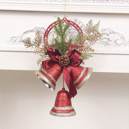 Kerst bel krans – rood met strik, dennegroen en belletjes – haarddecor