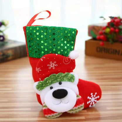Kerst cadeauzak sok – Bear design – hangende stocking 10×20 cm met ophanglus